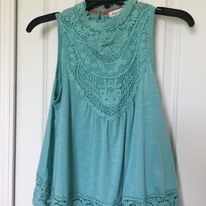 Blue High Neck Tank Top